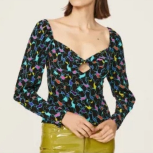 Staud Blouse Long Sleeve Multicolor Size 4 Runs small Twist front with cutout - Picture 1 of 13